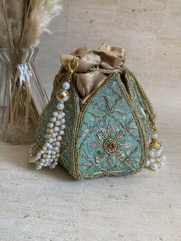 Mint Green Velvet Potli/Wrist Bag, 4 of 6