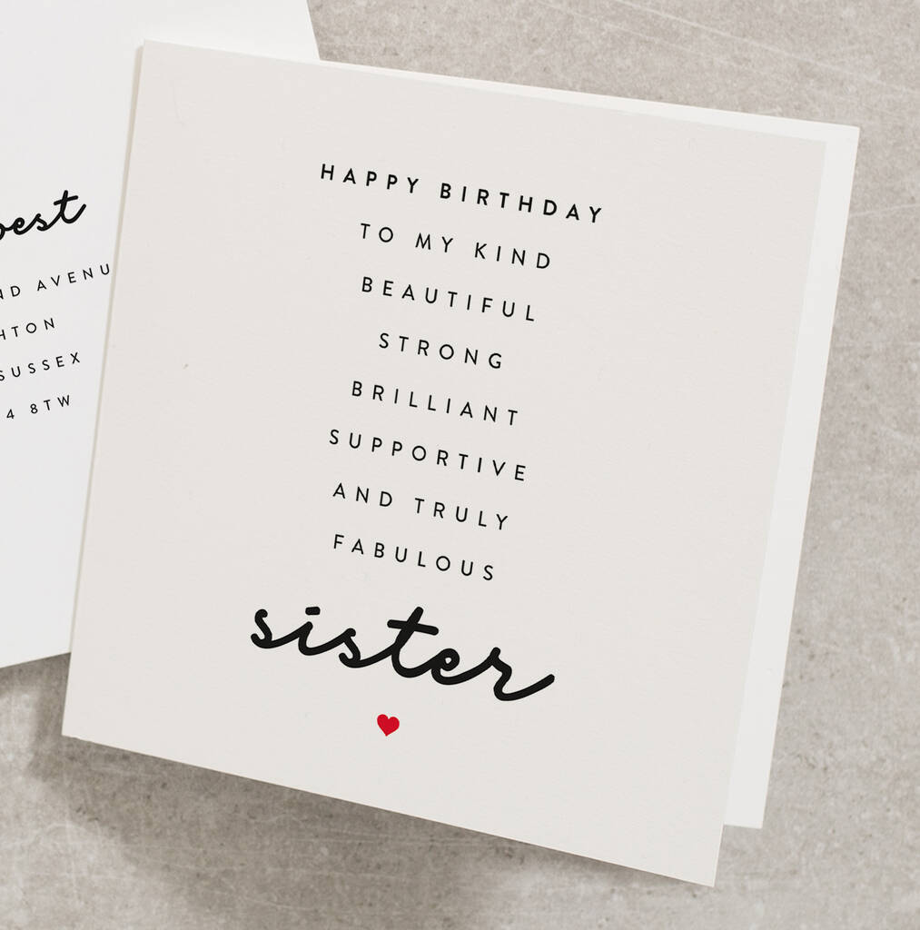 Special Sister Poem Birthday Card By Twist Stationery