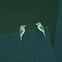 Sterling Silver Green Woodpecker Enamel Stud Earrings, thumbnail 1 of 11