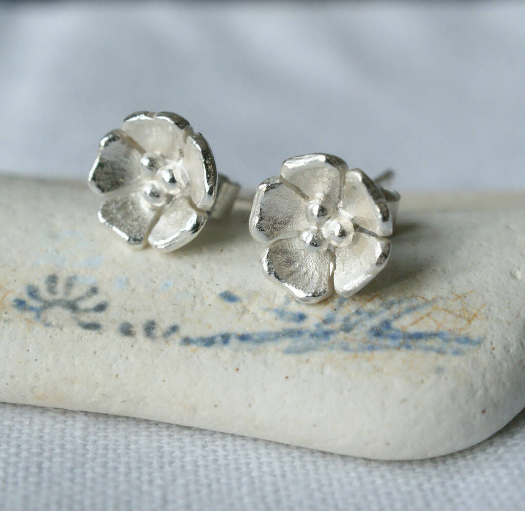 Sterling Silver Blossom Flower Earrings, 1 of 4