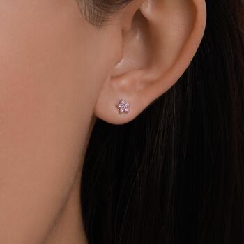 Sterling Silver Tiny Pink Cz Flower Stud Earrings, 7 of 12