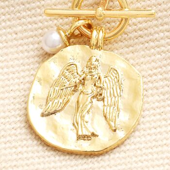 T Bar Angel Coin Pendant Necklace In Gold, 2 of 2