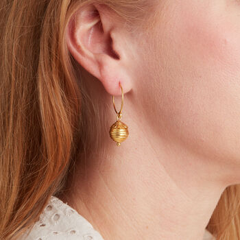 Detailed Gold Ball Hook Earrings, 18 K Gold Vermeil, 5 of 9
