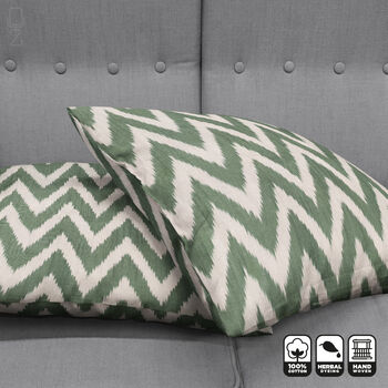 Green Zig Zag Hand Woven Ikat Cushion Cover, 4 of 10