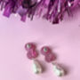 Double Disc Pink Pearl Drop Stud Earrings, thumbnail 2 of 3