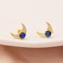 Crescent Moon And Blue Crystals Stud Earrings, thumbnail 1 of 11