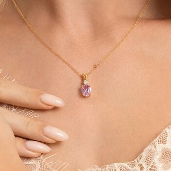 Pink Sapphire Pendant Necklace In Sterling Silver And Gold, 8 of 12