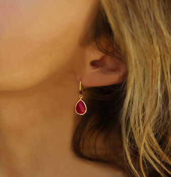 Ruby Quartz Hook Earrings In 18ct Gold Vermeil Plated, 3 of 4