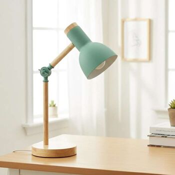 Mint Green Scandinavian Desk Lamp | Adjustable Wood, 6 of 7