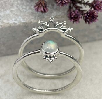 Sterling Silver Moonstone Boho Stacking Ring Pair, 12 of 12