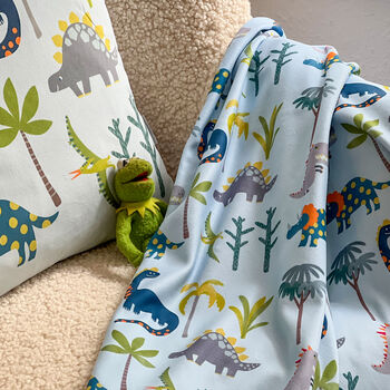 Soft Cosy And Cuddly Kids Toddler Blanket Dinosaur Blue, 2 of 5