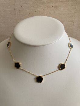18 K Gold Plated Five Clover Necklace Gold Black, 3 of 4