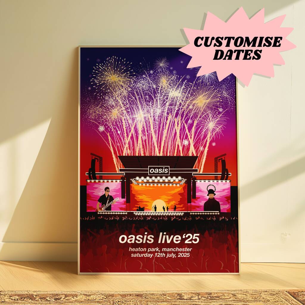 Oasis Mania Customisable Tour Date And Location Art Print / Oasis Live 25 UK And Ireland Wall Art / Oasis Tour Memorabilia, 1 of 3