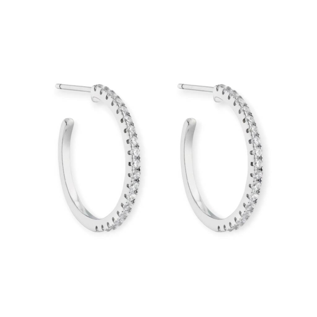 Half Hoop Cz Stud Earrings In Sterling Silver By Songs of Ink and Steel