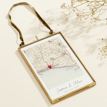 Personalised Vintage Map Picture With Stitched Heart, 4 of 7