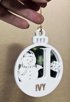 Personalised Snowman Christmas Bauble With Name, 3 of 5