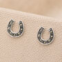 Oxidised Sterling Silver Marcasite Horseshoe Stud Earrings, thumbnail 1 of 3