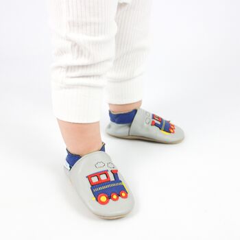Dotty Fish Choo Choo Train Soft Leather Baby Shoes With Barefoot Soles, 2 of 7