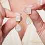 White Moonstone Statement Gold And Silver Drop Stud Earrings, thumbnail 5 of 9
