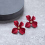 Red Hand Painted Flower Shaped Stud Earrings, thumbnail 3 of 3