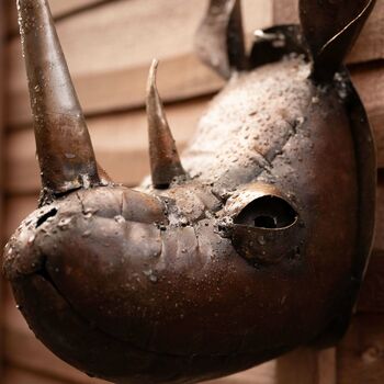 Rhino Head Recycled Metal Garden Sculpture, 2 of 2