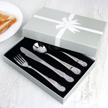 Personalised Teddy Four Piece Embossed Cutlery Set, 2 of 5