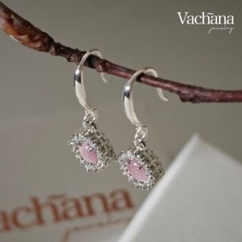 Sterling Silver Pink Opal Shimmering Dangle Earrings, 2 of 4