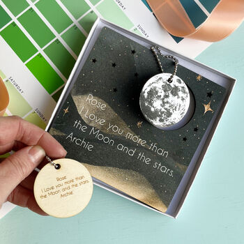 Personalised Valentine's Wooden Card With Moon Keyring, 2 of 5