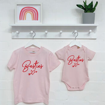 Besties Heart Matching Girls T Shirts In Pink, 2 of 5