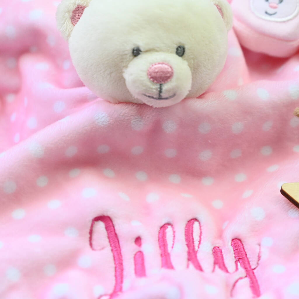 Personalised Pink Teddy Comforter Set By 1st Birthday Gifts