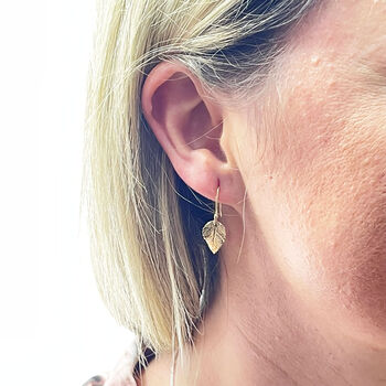 9ct Yellow Gold Leaf Earrings, 5 of 11
