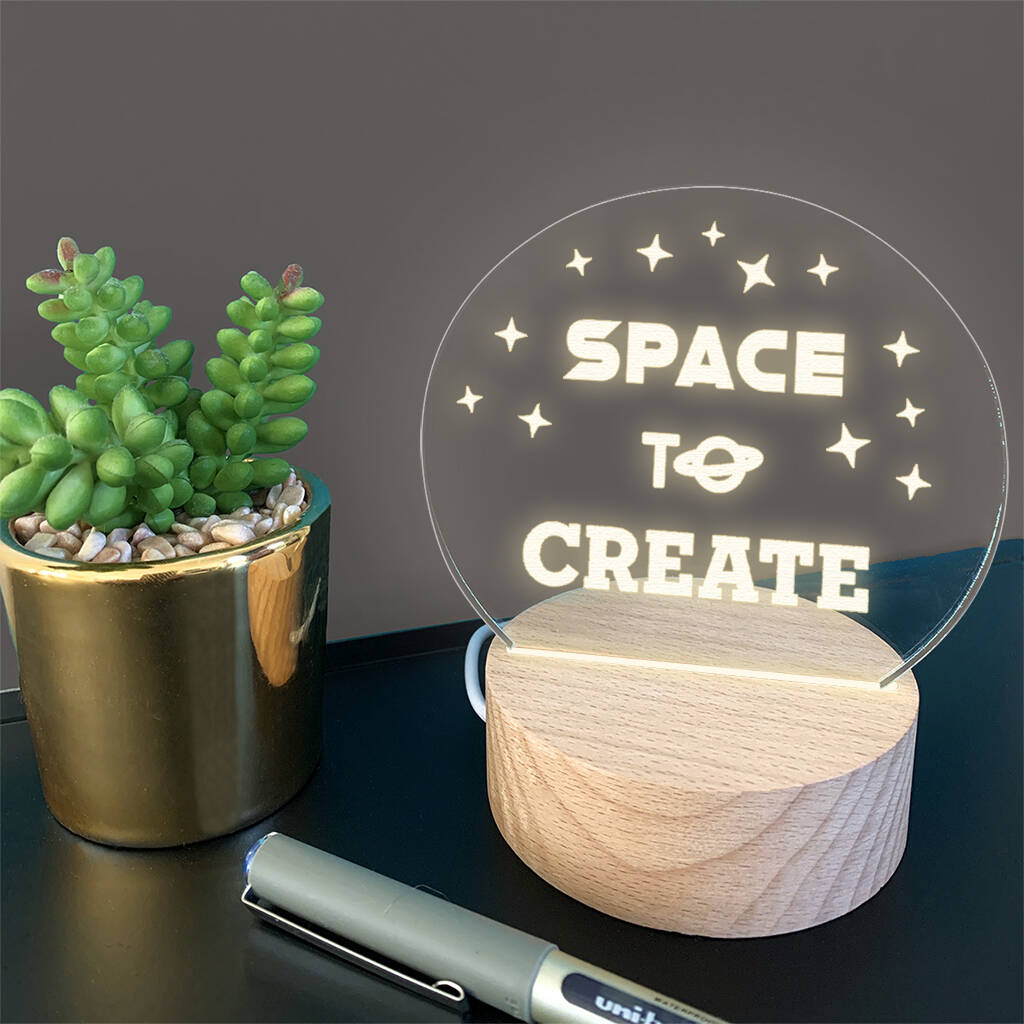 Engraved 'Space To Create' Mini Office Desk Lamp, 1 of 3