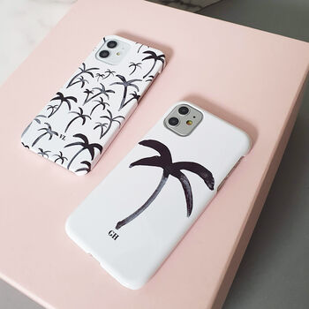 Monochrome Palm Tree Print Personalised Phone Case, 5 of 5