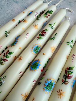Hand Painted Candy Canes, Trees And Mistletoe Candles, 3 of 4