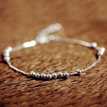 Sterling Silver Beaded Thin Chain Simple Bracelet, 6 of 7