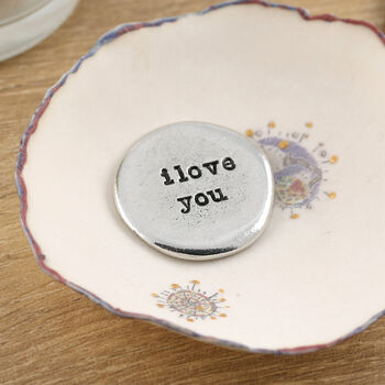 I Love You Pewter Pocket Pebble Large Message Token, 7 of 7