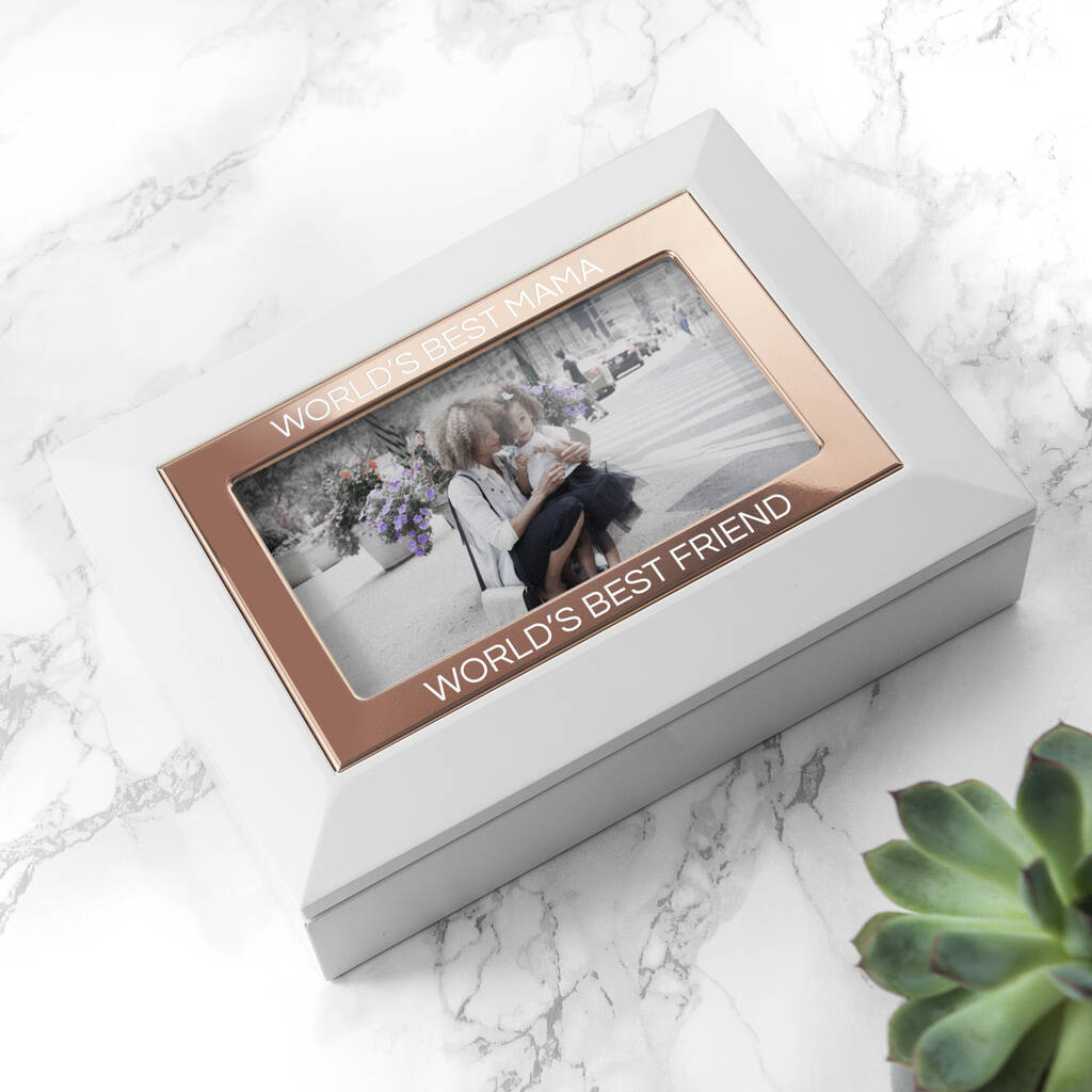 Personalised Powder White And Rose Photo Jewellery Box, 1 of 9