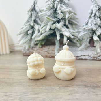 Two Cute Snowman Christmas Candles And Festive Decor, 10 of 11
