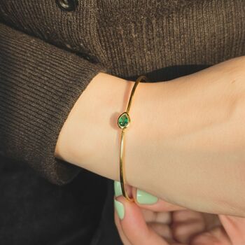 Gold Plated Minimalist Emerald May Birthstone Bangle, 3 of 5