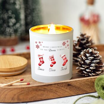 Personalised Christmas Stockings Family Scented Candle Gift, 3 of 9