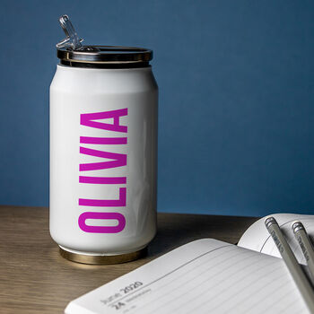 Personalised Insulated Can Shaped Bottle With Straw, 2 of 3