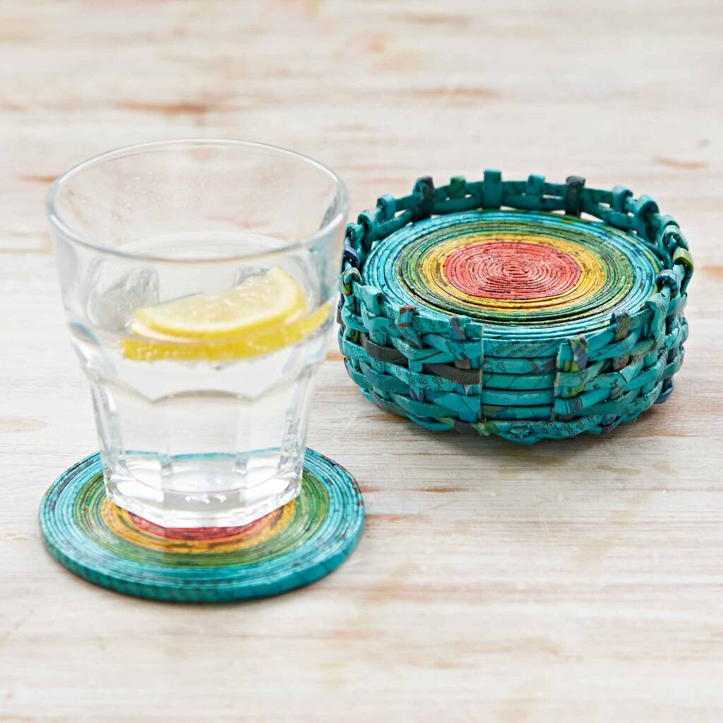 Recycled Newspaper Set Of Six Coasters By Paper High