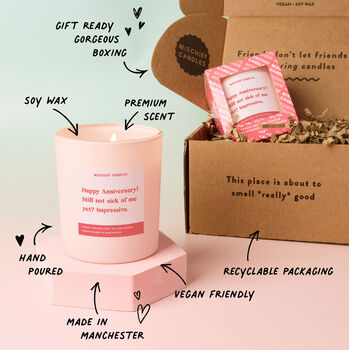 Funny Anniversary Gift For Wife Husband Partner Not Sick Of Me Yet Scented Candle, 4 of 4