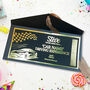 Personalised Shiny Foil Driving Experience Voucher On Black Card, thumbnail 1 of 5