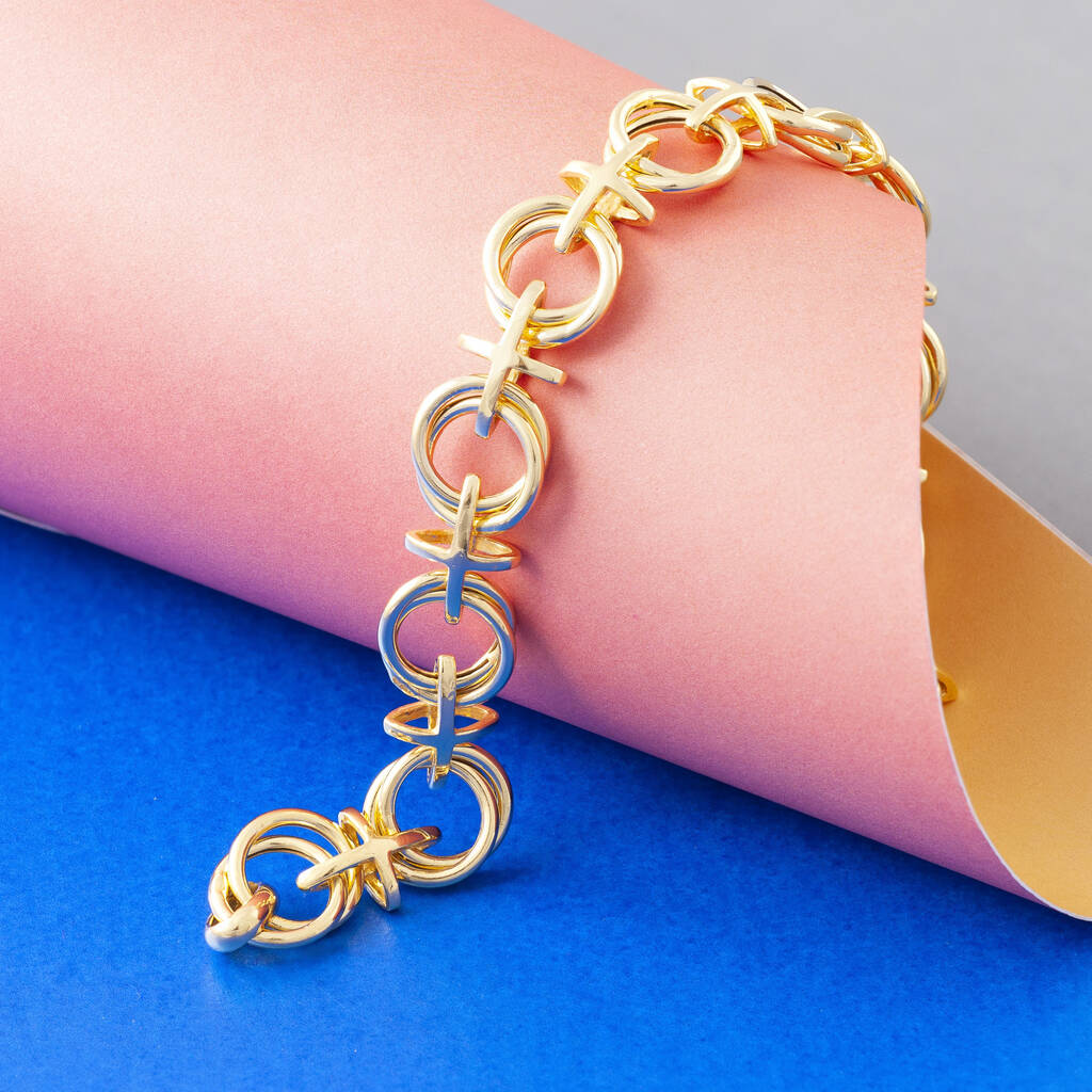 Noughts And Crosses Chain Bracelet In Gold Or Silver By Loel & Co