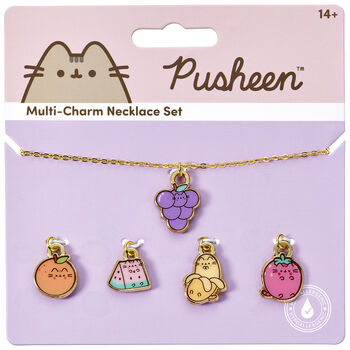 Pusheen The Cat Multi Charm Fruits Themed Necklace Set, 2 of 2