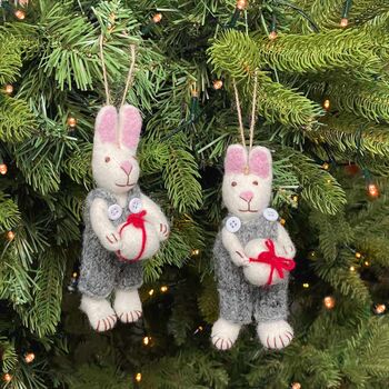 Felt Rabbit With Gift Hanging Decoration, 2 of 3