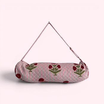 Yoga Mat Bag | Pink Stripe And Flower Print, 6 of 6
