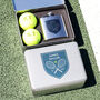 Personalised Tennis Shield Tin With Hip Flask Gift For Him, thumbnail 1 of 8