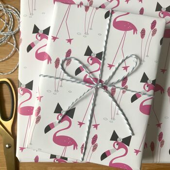 Flamingo Gift Wrapping Paper Or Gift Wrap And Card Set, 6 of 9